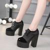 New Gladiator Women Shoes Square High Heels Sexy Black White Lace Up Party Ladies Round Toe Breathable Mesh Pumps