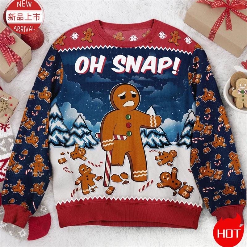 3D Cookie Gingerbread Print Sweater, Gingerbread Sweatshirt, Cookie Ugly Christmas Sweater Women Mens Funny Christmas Shirts