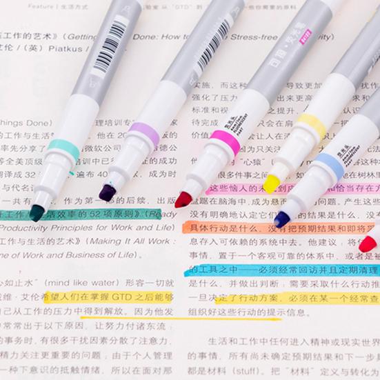 6 шт. Маркер-хайлайтер, стираемый, двусторонний, флуоресцентный, быстросохнущий, не размазывающийся, для заметок и повторения, защита глаз