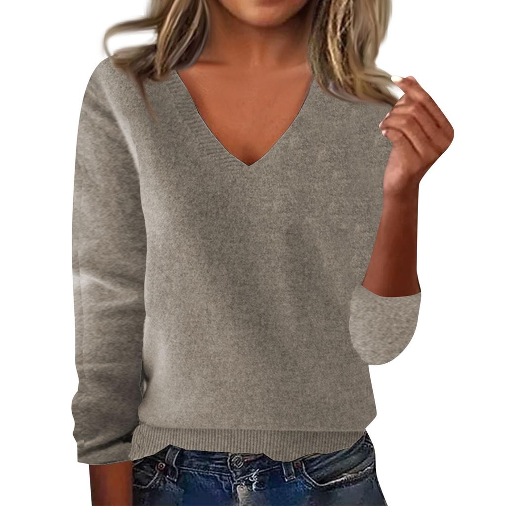 Women's Fashion Loose V-Neck Long Sleeve Bottom Shirt Top Knitted Sweater