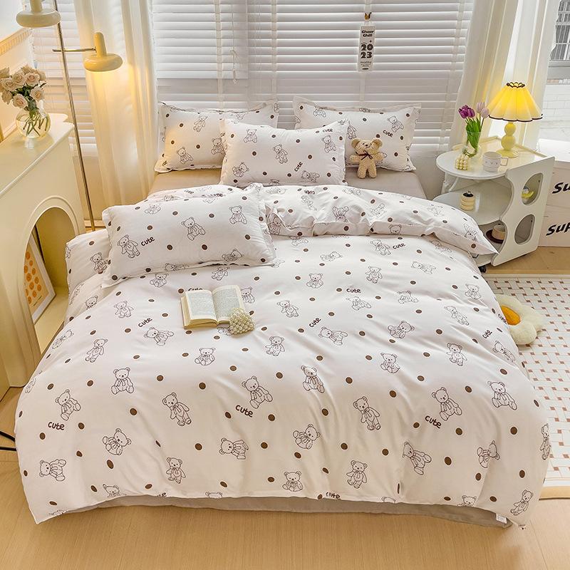Simple Bedding Washed Cotton Four-piece Set Pastoral Bed Sheet Quilt Cover Bedding Three-piece Set