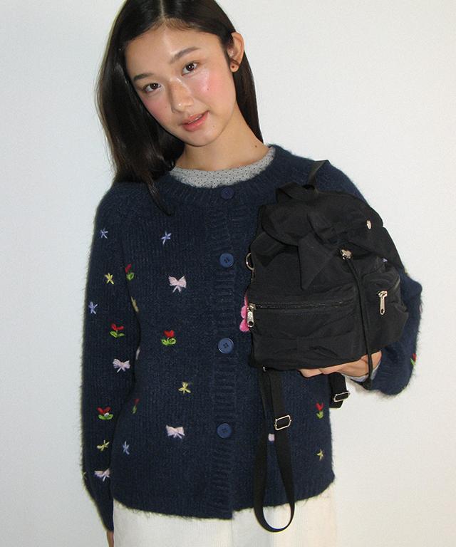RONRON Petit Embroidery Knit Cardigan Navy