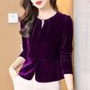 Gold Velvet Top Women Autumn Winter New Bottoming Shirt Fashionable Versatile Long-sleeved Round Neck Waisted T