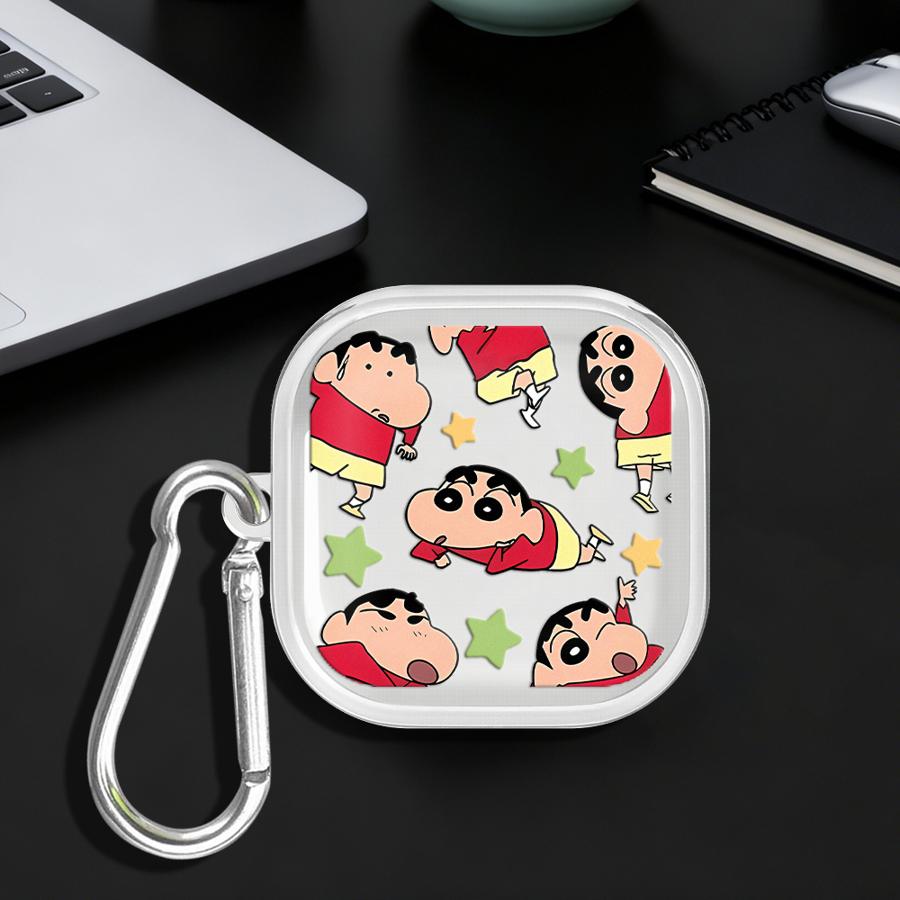 Case For Samsung Galaxy Buds Live 3Pro 2Pro 2 4 Pro 4Pro 3 FE Clear Earphone Cases Cover With Hook Crayon ShinChan Cute