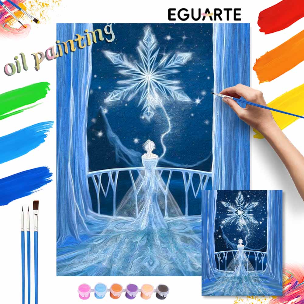 Disney Oil Painting DIY Digital Painting HandPainted Snowflake Princess Wall Art for the Living Room or Entryway.