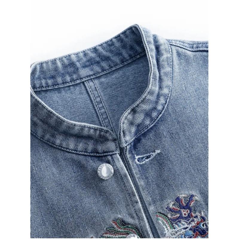 Женская весна-лето новый тонкий джинсовый жилет темпераментная куртка с вышивкой
