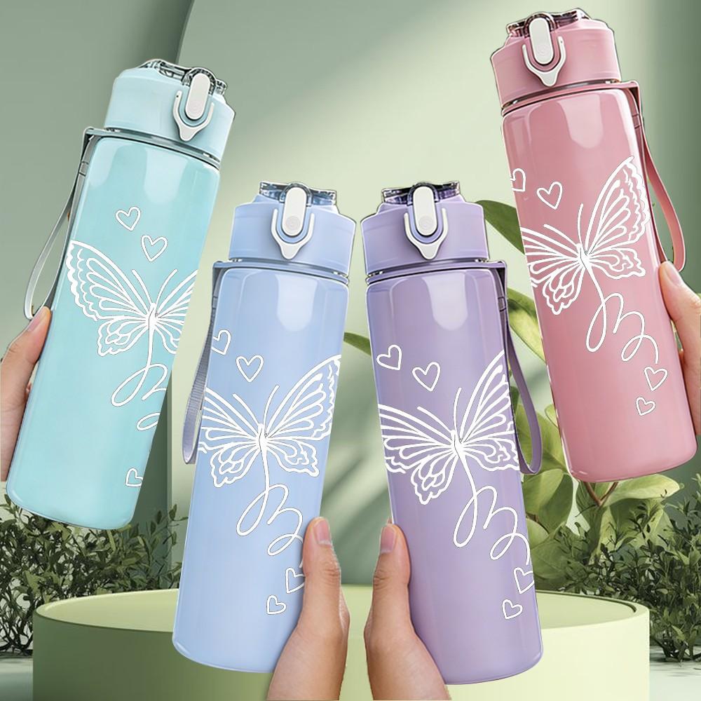 1PC Dragonfly Thin Line Drawing 750ml Color Plastic Sports Water Bottle Leakproof Flip Straw Lid Suitable for Sports Office Home Use