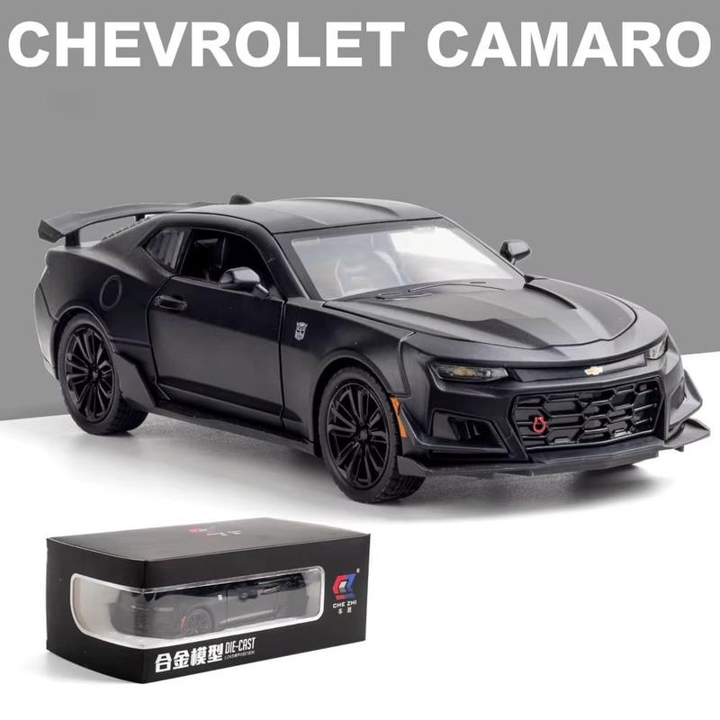 Diecast 1:24 Chevrolet Camaro Alloy Sports Car Model Sound and Light Pull Back Metal Vehicle Model Toys for Children Boy Gifts