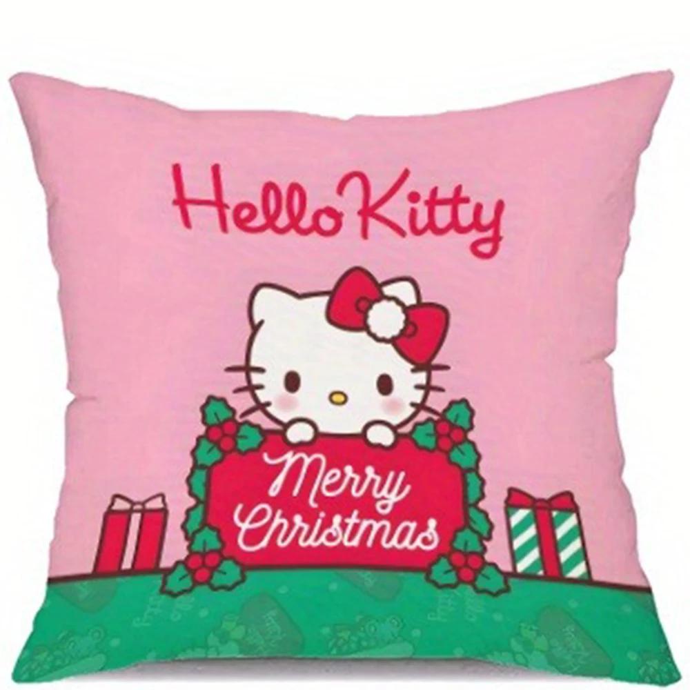 Милая рождественская наволочка Hello Kitty для подушки на диван в гостиную, кавайная наволочка для подушки в комнату, домашний декор, рождественский подарок