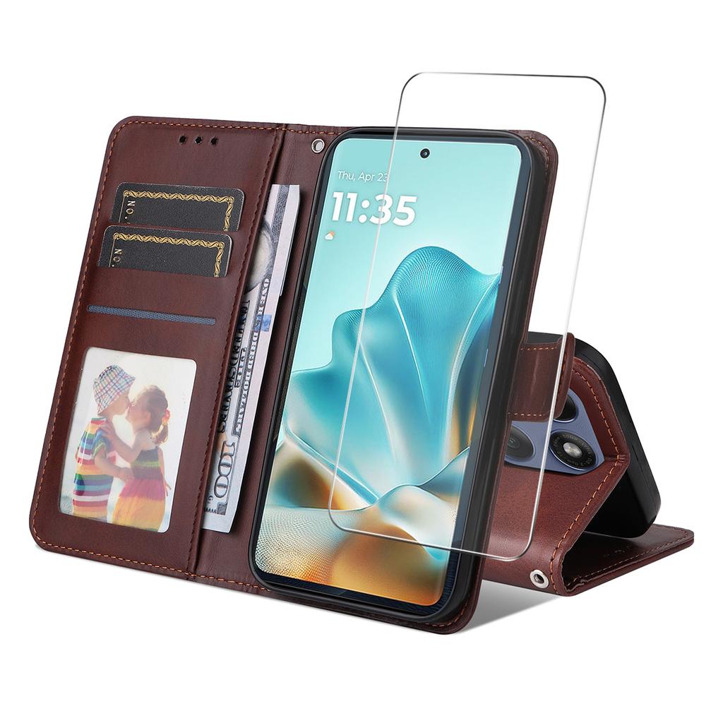 For Motorola Edge 60 5G/60 Fusion 5G PU Leather Wallet Case ENKAY HAT PRINCE Phone Stand Cover with Tempered Glass