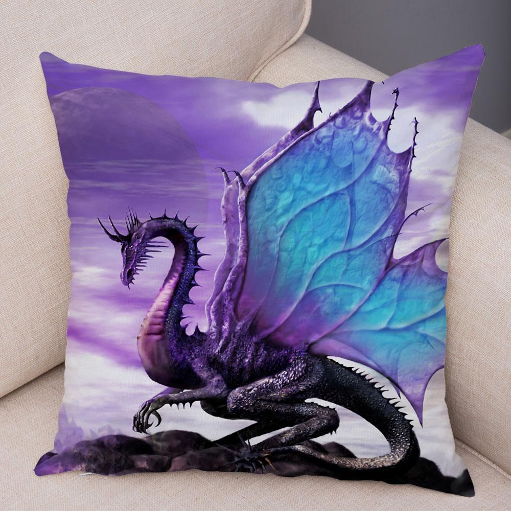 Наволочка с мультяшным животным принтом, чехол для подушки с рисунком дракона, декоративная наволочка для автомобиля, дивана, дома, гостиной