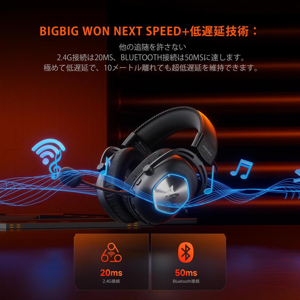BIGBIG WON HALO PRO BIGBIG WON Беспроводная игровая гарнитура с шумоподавлением 3D Низкие частоты и Boom-микрофон Наушники, 2.4G/Bluetooth/3.5мм Проводное/Type-C Подключение,