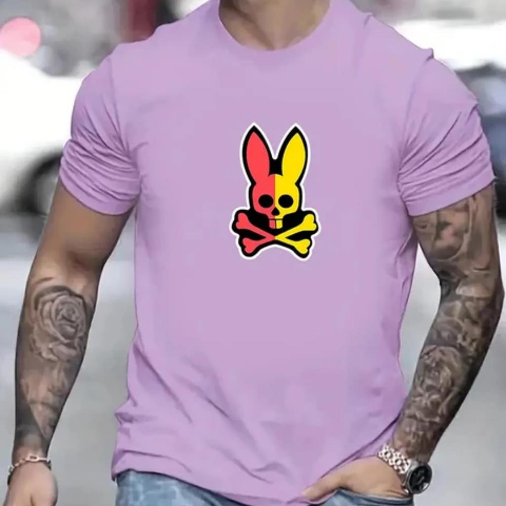 Мужская красочная футболка с логотипом кролика, уличная одежда Harajuku в стиле хип-хоп, повседневный топ с круглым вырезом и короткими рукавами,