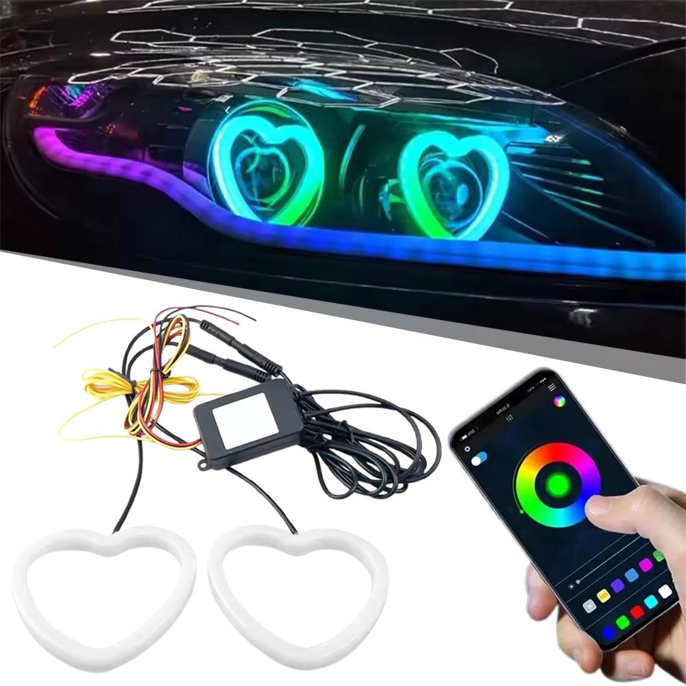 12v Car Heart Angel Eyes Rgb Cotton Halo Rings Led Drl Control Light Diy Headlight Turning Bt Drl Shaped Motorcycle App Hea K5c0