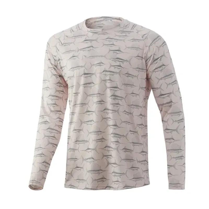 Мужская камуфляжная персонализированная спортивная одежда для рыбалки с длинными рукавами, высококачественный топ с круглым вырезом, футболка с защитой от солнца для бега