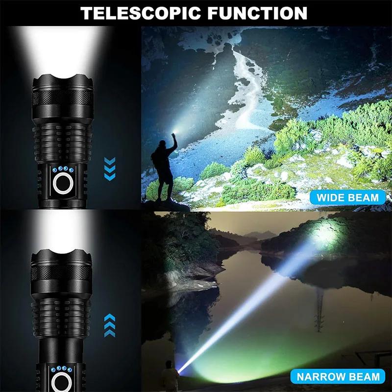 P50 High Lumen Super Bright LED Flashlight - Rechargeable Handheld Portable Ultra Power Torch for Outdoor Work & Emergency Use