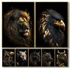 Black Gold Eagle Lion Wolf Poster Animals Decorative Paintings Canvas Wall Art Nordic Aesthetic Pictures Living Room Home Decor