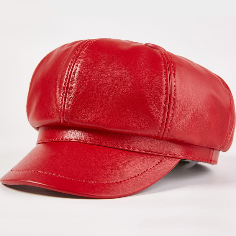 Осенне-зимняя восьмиугольная шапка, шапка художника из овчины, кожаная шапка, женский берет