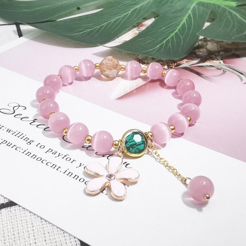 Новый женский милый простой и модный универсальный браслет с опалом, подвеска в виде цветка, разные цвета, ювелирные изделия из одного круга