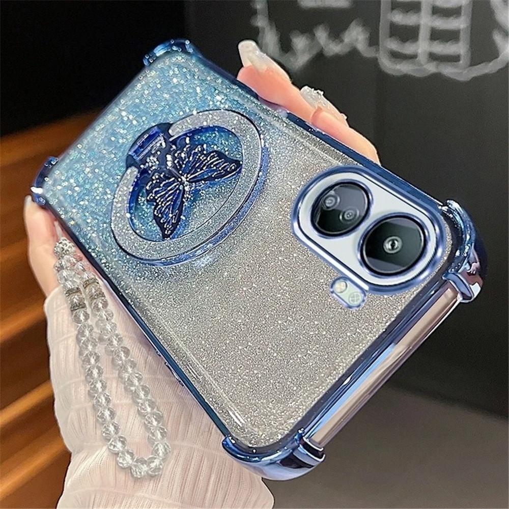 Glitter Butterfly Crystal Bracelet Phone Case For Samsung S25 S24 S23 S22 S21 Plus FE Ultra Edge S26 S10 Shockproof Soft Cover