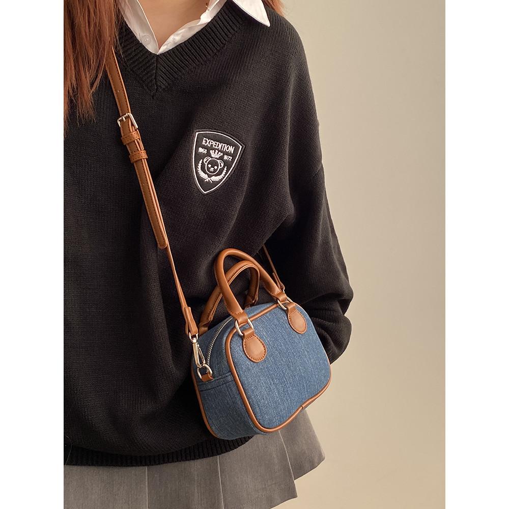 Ielgy Female Bag Autumn Winter Retro Denim Leather Handbag