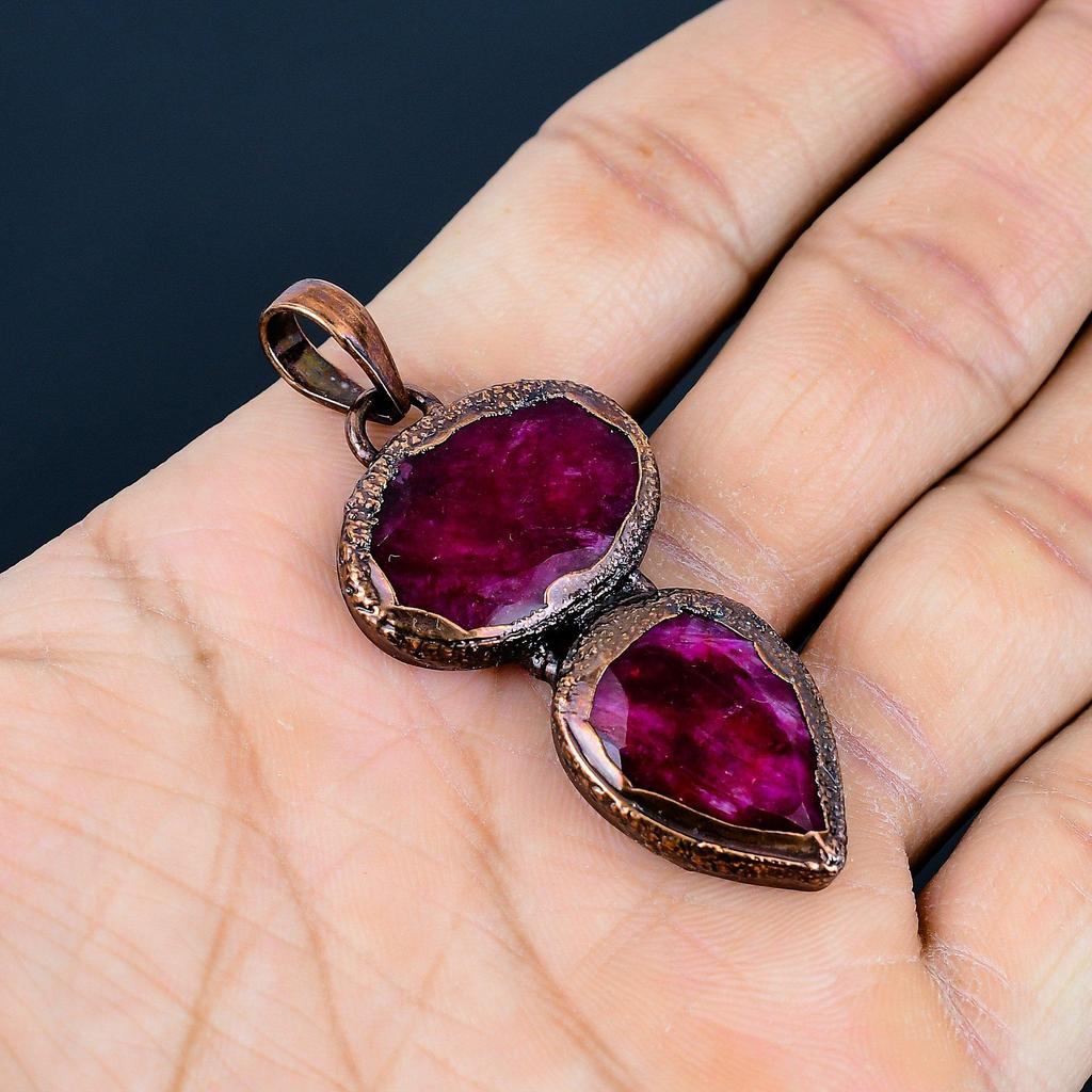 Ruby Pendant Gemstone Jewelry, Copper Electroformed Handmade Pendant, Latest Design Jewelry