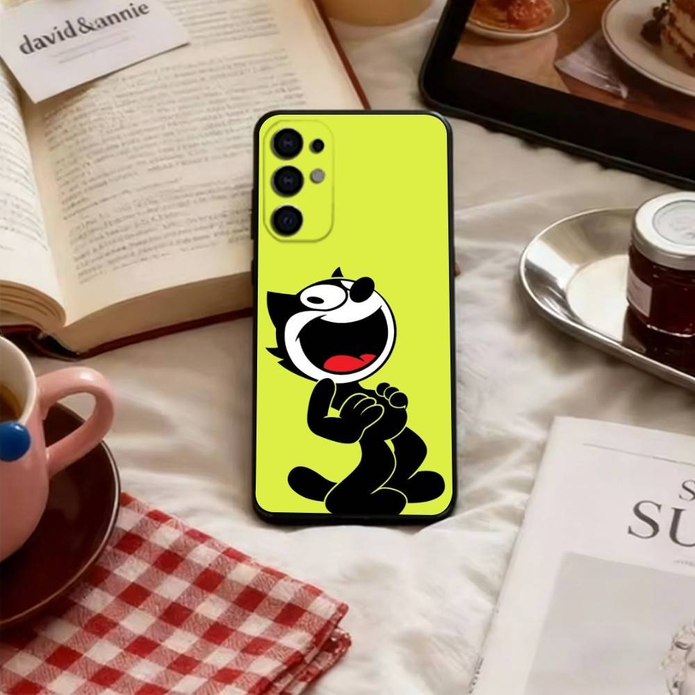Винтажный чехол для телефона с Феликсом Котом для Samsung S25, S24, S21, S22, S23, S30, Ultra, S20, Plus, Fe, Мягкий черный чехол