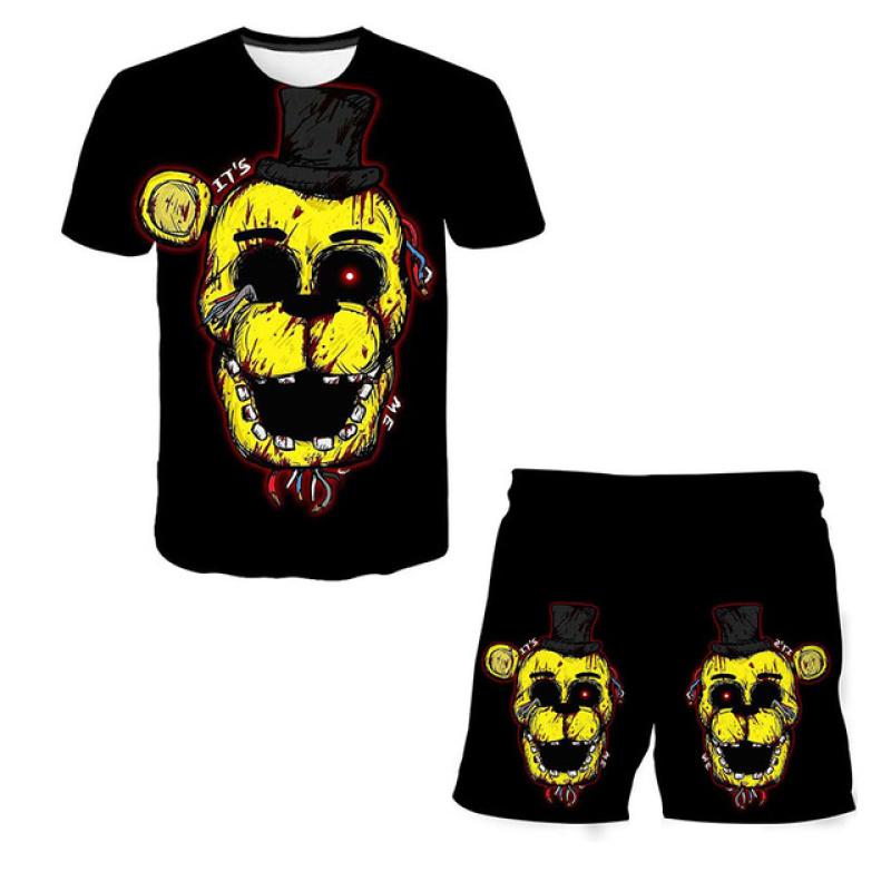 Комплекты из 2 предметов для мальчиков и девочек, одежда FNAF с 3D принтом, костюмы, летние модные футболки с короткими рукавами + короткие штаны, одежда для детей 4-14 лет