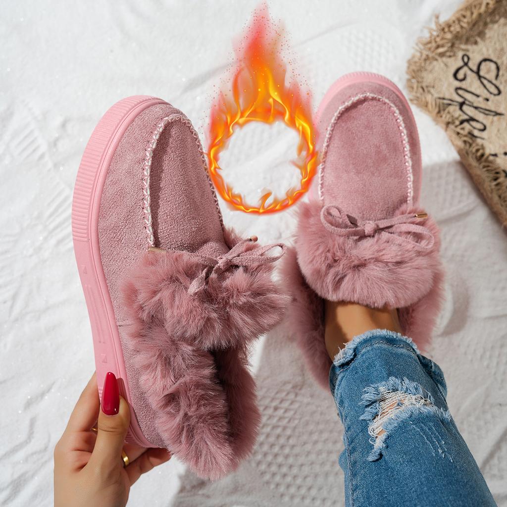 Women's Snow Boots, Women's Cotton Shoes, Round Toe Thick Sole with Velvet, Large Size Sewn Bag, Bean Shoes, Winter Version