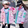 Winter Girls' Cotton Jacket Keep Warm Princess Girls Jacket Grid Design Padded Lining with Velvet Hooded Heavy Coat with Bear Doll