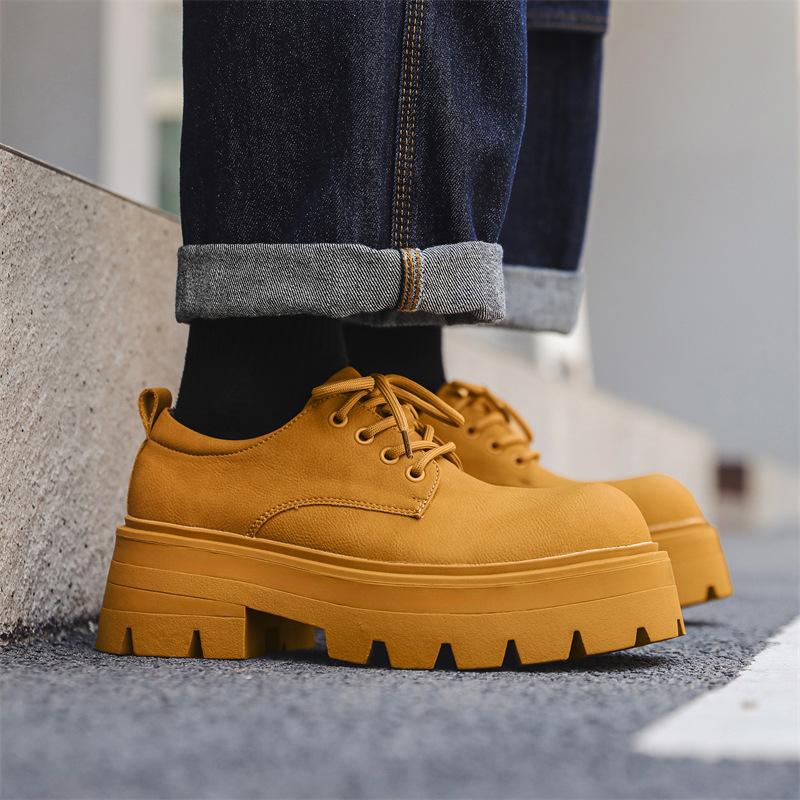 Fashion Mens Casual Leather Derby Shoes Men's Thick Sole Big Toe Trendy Shoes Men Lace-up Heightened Shoe #6113-R