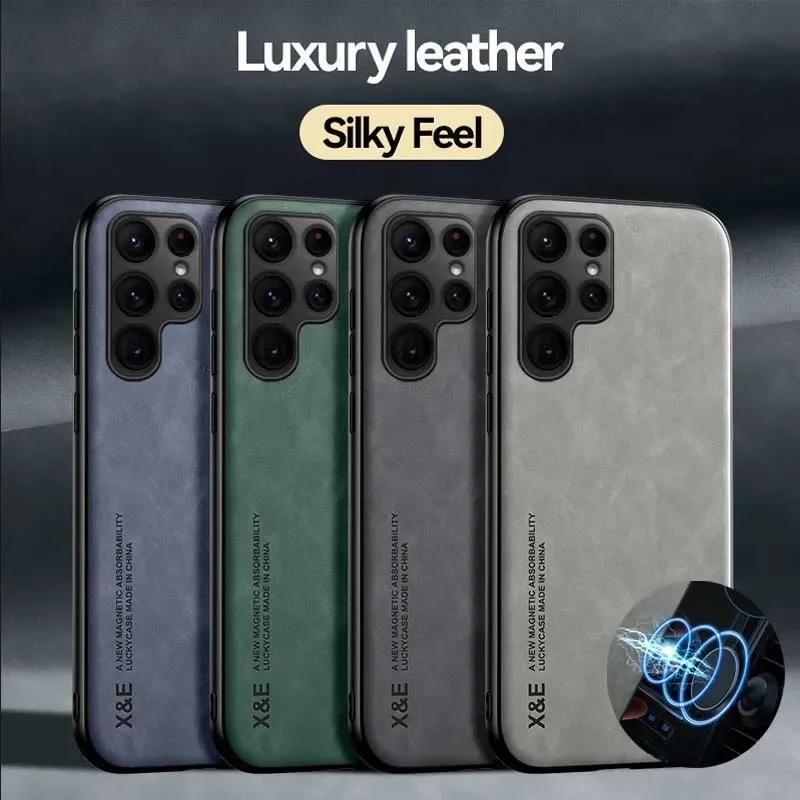 Роскошный кожаный чехол для Samsung S26 S25 S24 S23 Ultra S25 FE A17 A16 A57 A56 A37 A36 5G Чехол с металлической подставкой-держателем для автомобиля