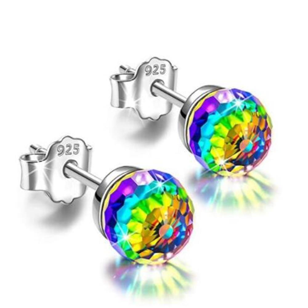 925 Silver Ear Stud Jewelry Gift Crystal Ball Earrings New Colorful Crystal Earrings