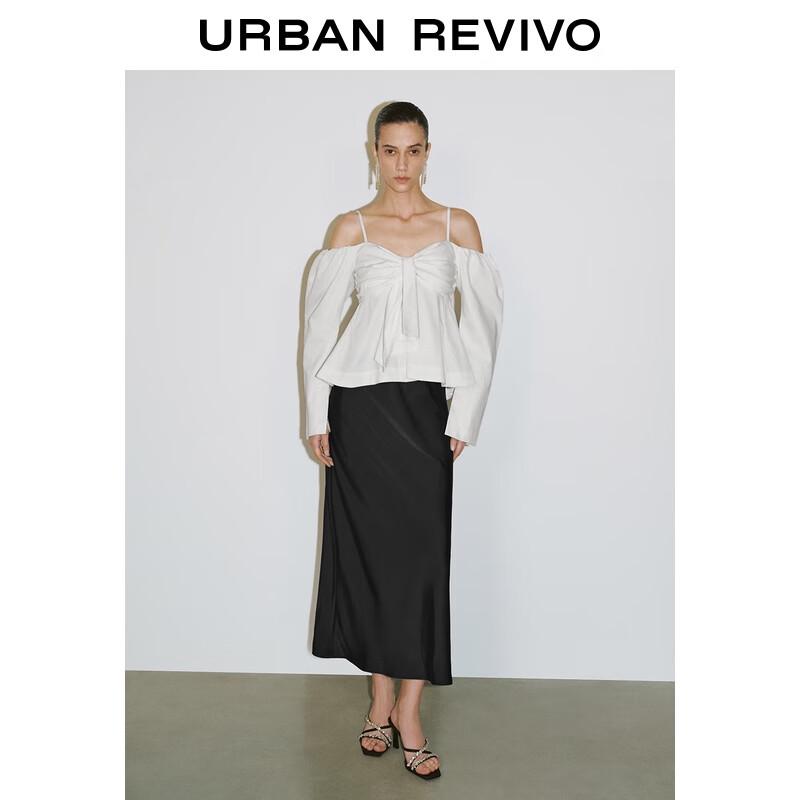 UR 2025 Women's Autumn Bow Tie Smocked Blouse