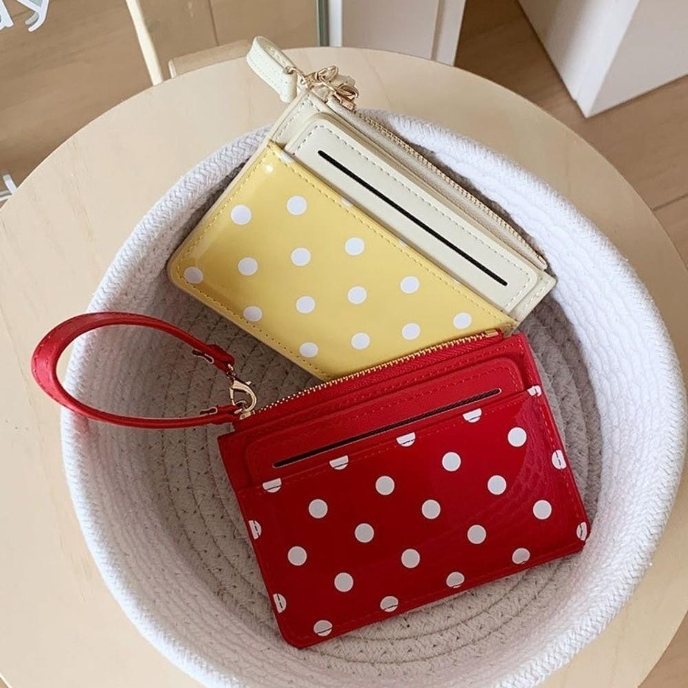 PU Leather Polka Dot Card Holder Ultra Slim Women Mini Wallet Gift Minimalist Coin Purse Commuting