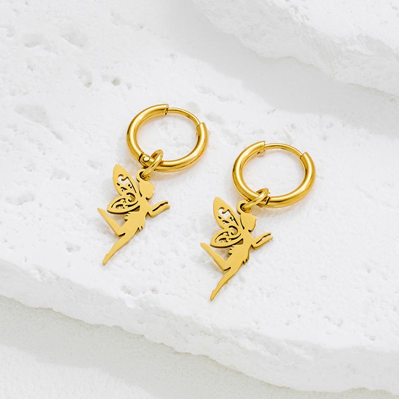 Bohemian Leaves Mandala Flower Charm Hoop Earring Women Romantic Butterfly Elf Ear Jewelry Girls Stainless Steel Earrings Gifts