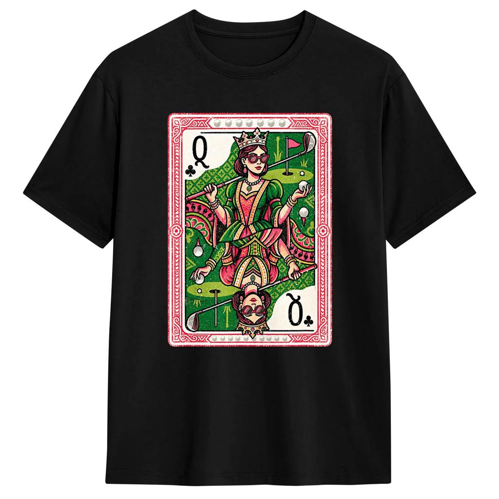 Streetwear T Shirt Beach Queen of a Clubs Golf Lover Playing Card Retro Golfer Sport Trendy Cool T Shirts Pure Cotton Tee Shirt
