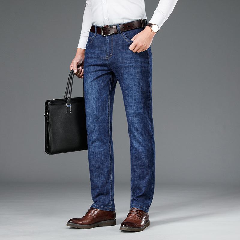 Jeans Men'S Autumn Cotton Elastic High Waisted Denim Pants Simple And Atmospheric Men'S Business
