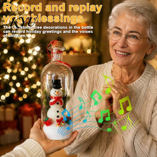 Personalized Greeting Gifts Recordable Message Christmas Bottle Ornament, Voice Recording Keepsake, Mini Snowy Winter Home Decor Tree in Bottle,