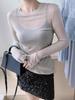 Women Crew Neck Fitted Long Sleeve Semi Sheer T-shirt
