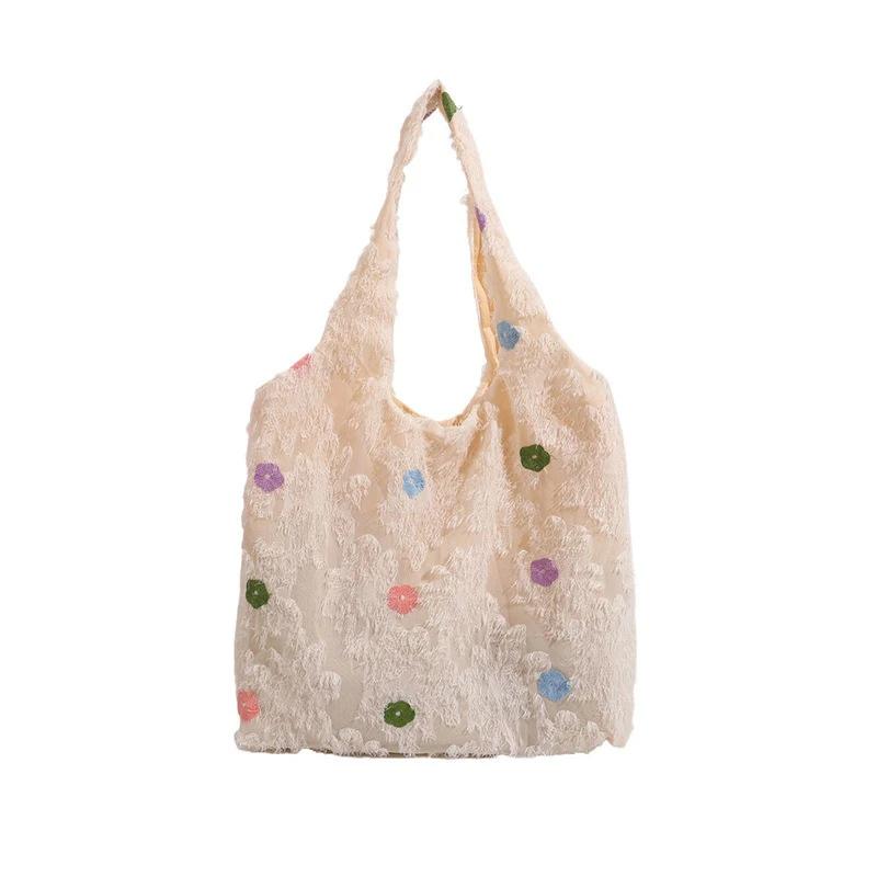 Trendy Heart-Shaped Fabric Tote Bag for Women Large Capacity Versatile Eco-Friendly Handheld Shopping Bag Casual Fashion Purse