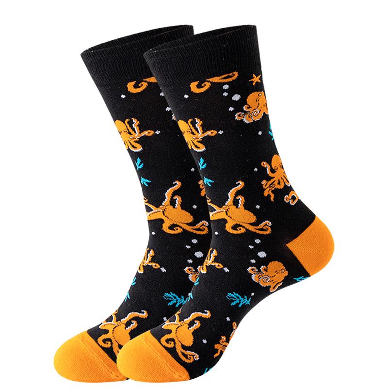 Новые модные мужские носки японские носки Harajuku Happy Cartoon Socks носки с морским коньком, крабом, креветкой, коралловыми носками, трендовые мужские чулки, забавные носки