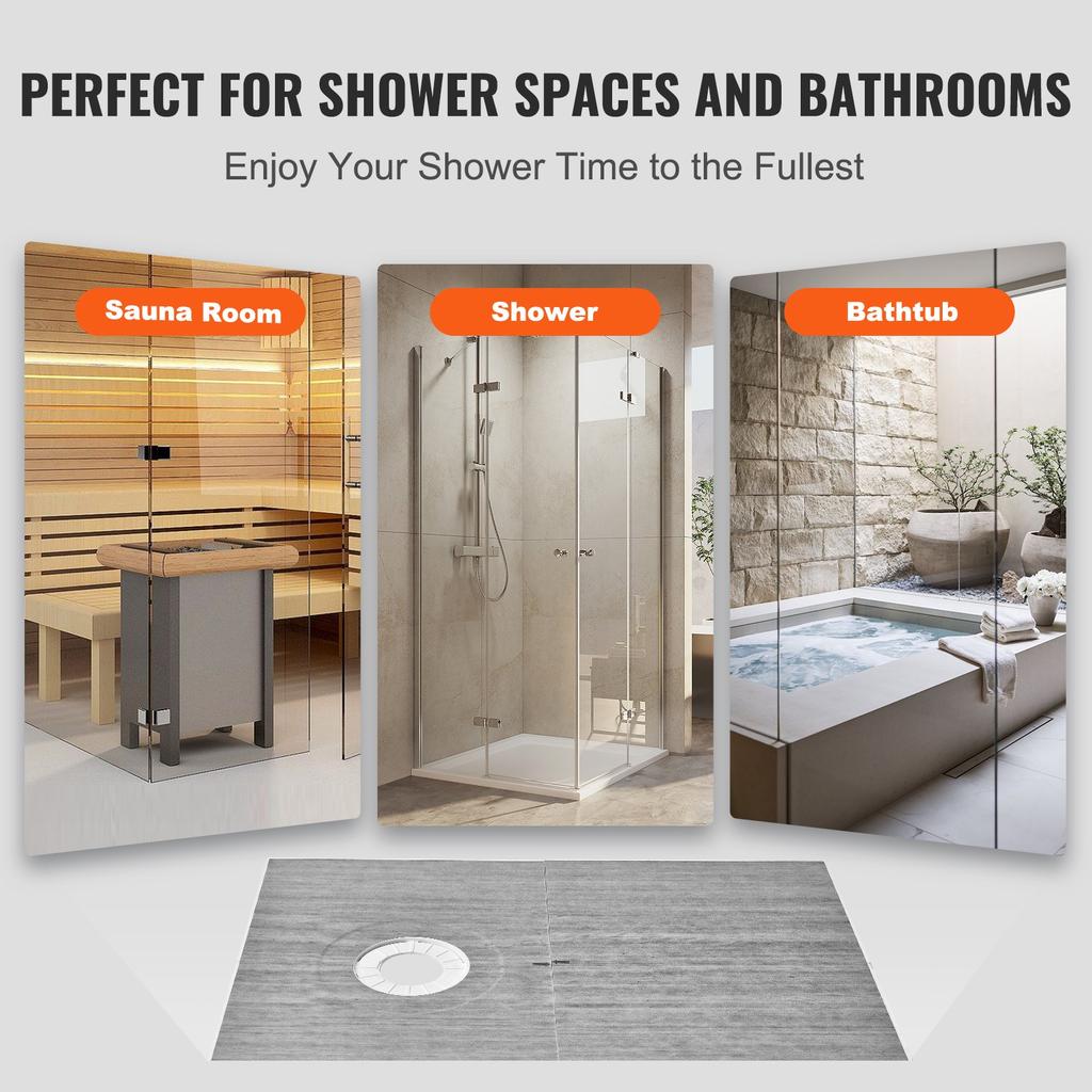 VEVOR Shower Curb Kit, 1524x965mm Shower Pan Kit with 160mm Offset Drain, Lightweight EPS Shower Installation Kits with 2 Waterproof Cloths