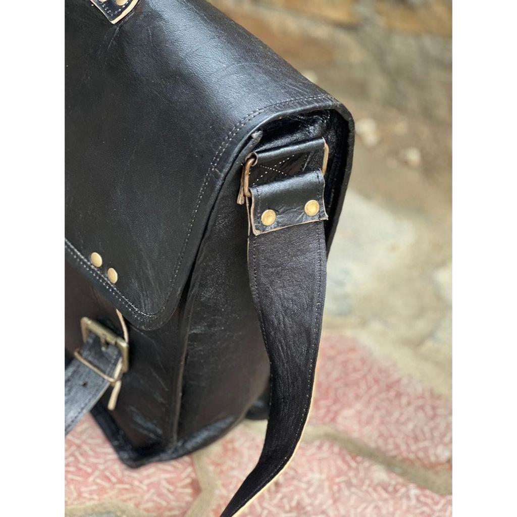 Men's Leather Bag Black Messenger Bag Laptop Bag Distressed Vintage Leather Bag