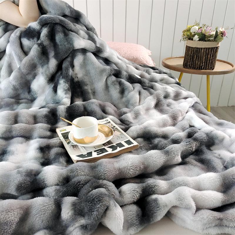 Colorful Gradient Bubble Velvet Rabbit Fur Blanket for Office or Sofa