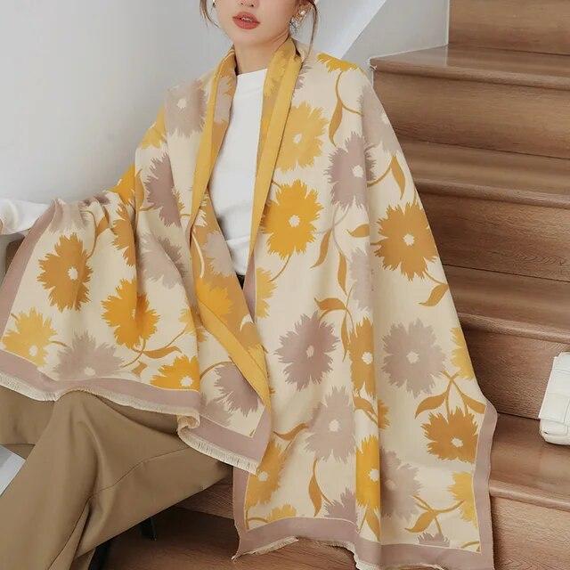 Толстый теплый зимний шарф, роскошный дизайн, принт лошади, женский кашемировый шаль из пашмины, женские шарфы с запахом, женский платок, одеяло, пончо