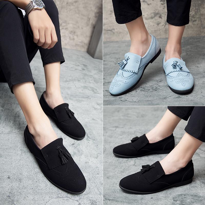 Fashion Suede Tassel Loafers Men's Luxury Party Shoes NightClub Dancing Leather Shoes Driving Pea Shoes Slip-on Flats Moccasins
