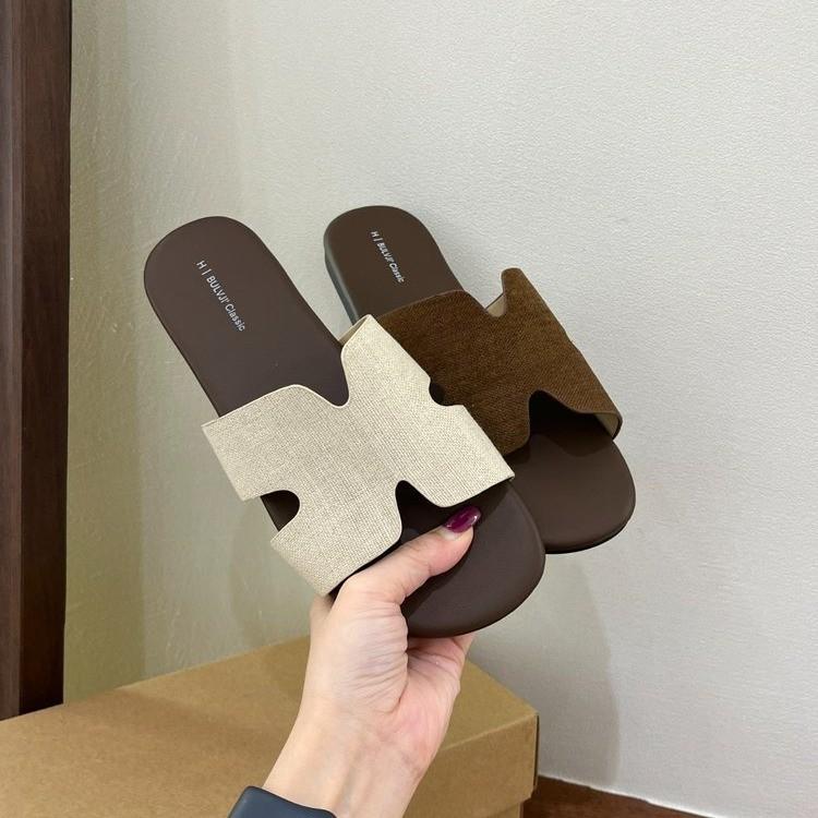 Однословные тапочки, модные и универсальные на плоской подошве, туристические пляжные 2025 лето новые, приморские простые и крутые тапочки