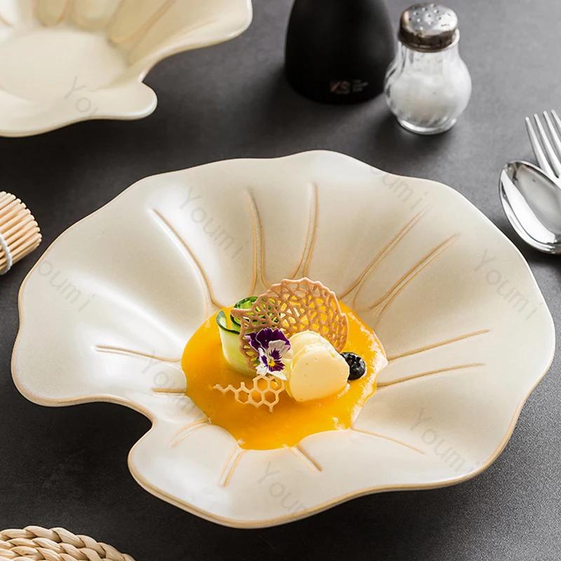 Высококлассные керамические тарелки для ресторанов, модные, легкие, роскошные суповые тарелки, изысканные, нестандартные, для послеобеденного чая, десерта, салата