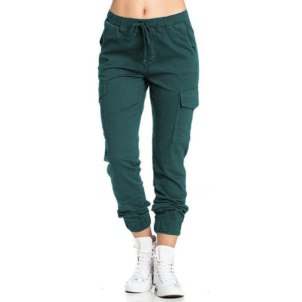 Women's Solid Color Casual Elastic Waist String Side Pocket Pencil Pants